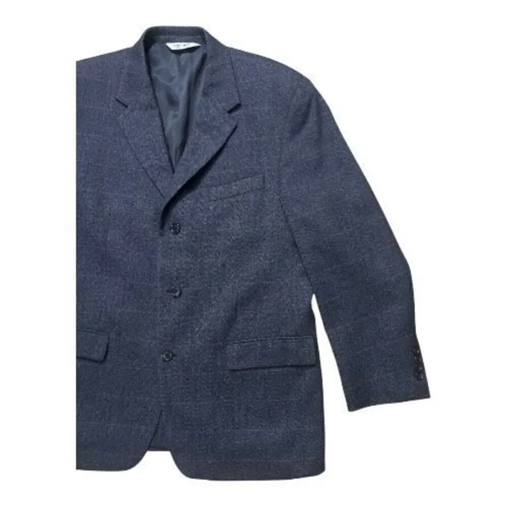 Linea OUMO Blue Plaid 100% Lambs Wool Men Blazer Size 42 Reg 3-Button Jacket